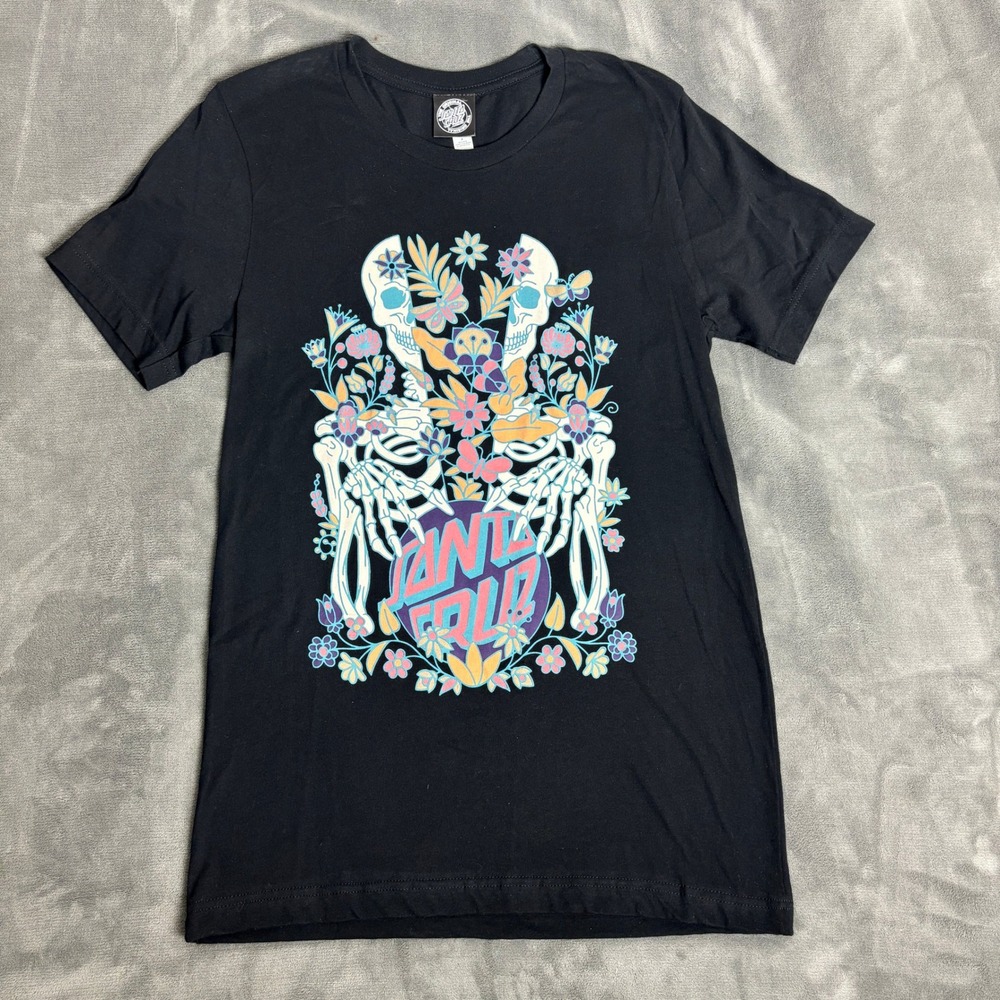 Santa Cruz Womens Sage Front Skeleton Black Graphic T-Shirt Small Skater Grunge - Picture 1 of 6